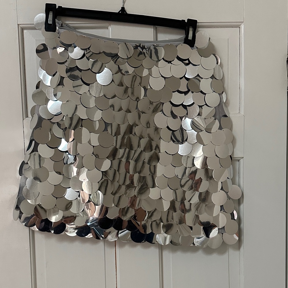 Blu Pepper Silver Disc Sequin Mini Skirt View 4